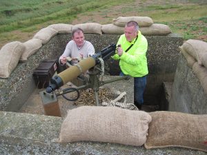 Tim & Graham with a replica Vickers Machine gun in one of the open emplacements