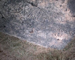 Nearby some `concrete` that had been `autographed` whilst it was still wet back in WWII. It has two names etcehd into the concrete: PTE D. WELLS 18.9.41 & PTE. RUSSELL 1941