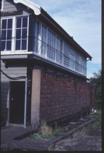 Darnall West signal box, Sheffield, with a blast wall built in front of it.